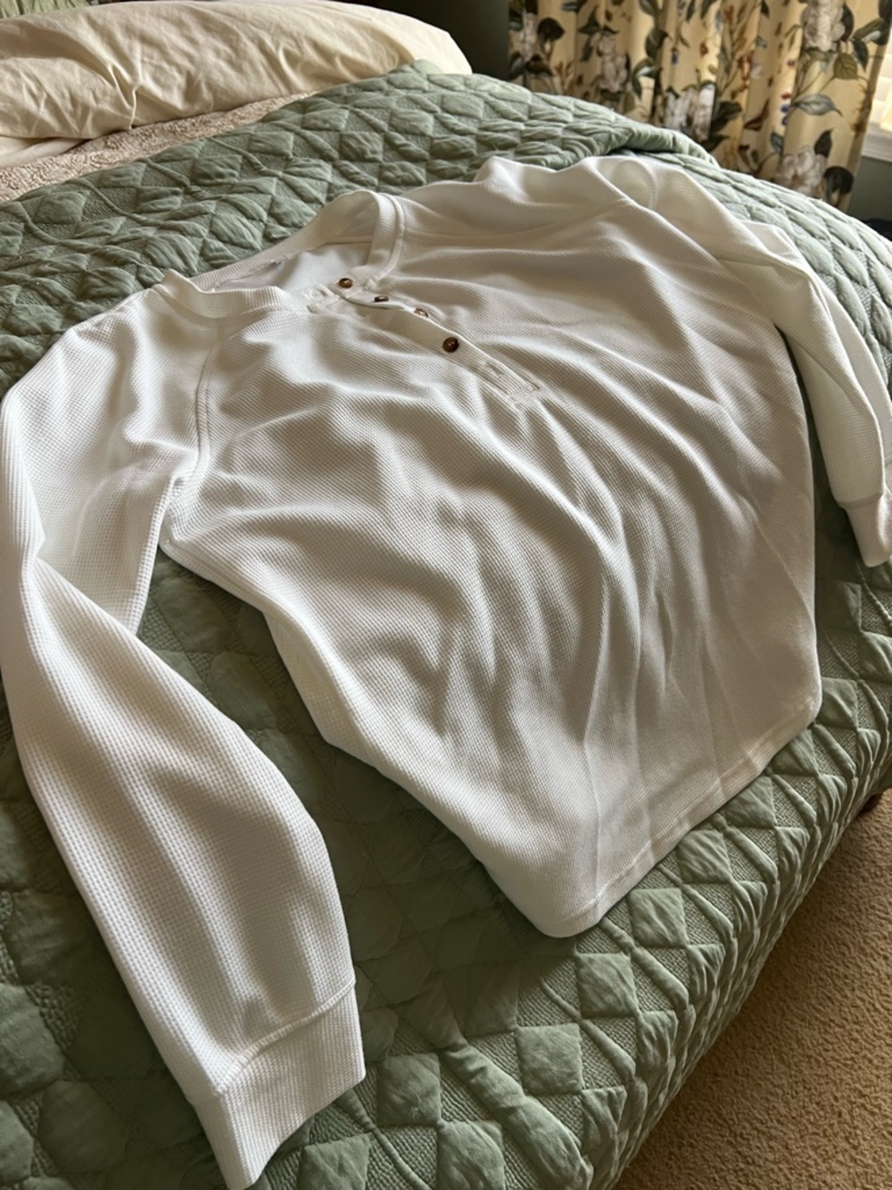 Cream Waffle Knit Henley Top with Brown Buttons - Picture 2 of 2